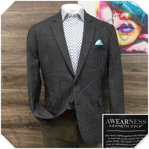 Kenneth Cole Mens Blazer Sport Coat‎ Two Button Casual Jacket Size 46R Wool Suit